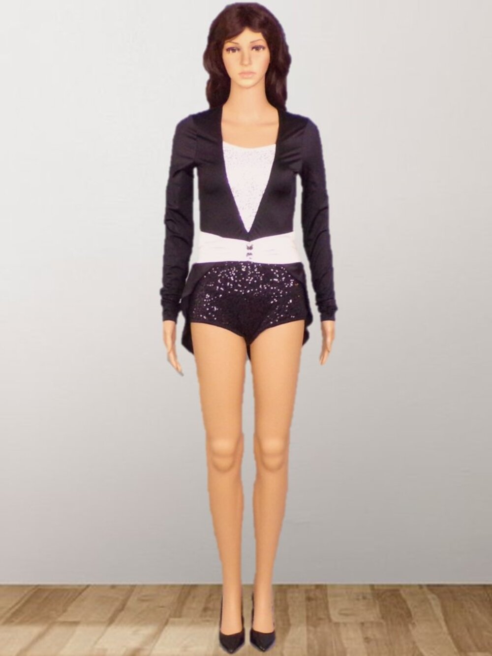 WEISSMAN size MA black/white dance costume nylon/polyester/spandex